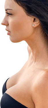 A woman with her neck turned to the side.